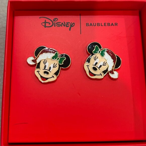 Disney Baublebar Santa Claus Hat Minnie Mouse Earrings Christmas Holidays New - Picture 1 of 3